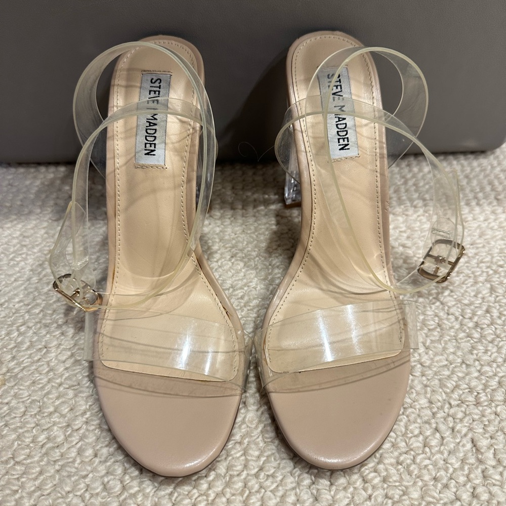 Steve Madden Women's Heels with Clear Straps - Beige